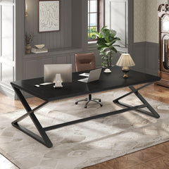 Large Black Computer Desk, 70.8” Long Writing Desk for Home Office, Modern Simple Executive Work Study Desk for Two Person, Wood Double PC Gaming Workstation Computer Table for Bedroom, Black Oak