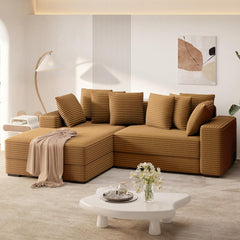 111‘’ Sectional Cloud Couches with L Shaped Chaise, Extra Large Sleeper Couch Reversible Corduroy with 8Pcs Pillows for Living Room, Bedroom-Beige