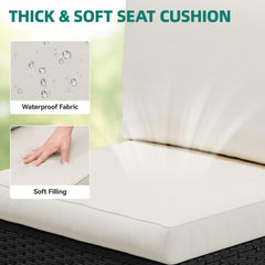 7 Pieces Patio Furniture Set, Outdoor Sectional Sofa PE Rattan Wicker Conversation Set outside Couch with Table and Cushions for Porch Lawn Garden Backyard(Beige+Black)