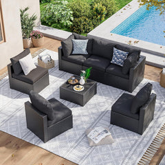 7 Piece Patio Furniture Set Wicker Rattan Patio Sectional Sofa Set Outdoor Seating Furniture with Thickened Cushion, Grey