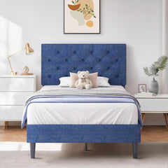 Queen Bed Frame with Headboard, Linen Fabric Upholstered Bed Frame Queen, Wood Slats Support, Button Tufted, No Box Spring Needed, White