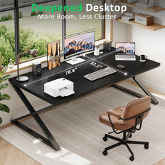 Large Black Computer Desk, 70.8” Long Writing Desk for Home Office, Modern Simple Executive Work Study Desk for Two Person, Wood Double PC Gaming Workstation Computer Table for Bedroom, Black Oak