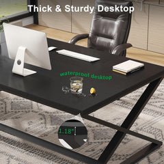 Large Black Computer Desk, 70.8” Long Writing Desk for Home Office, Modern Simple Executive Work Study Desk for Two Person, Wood Double PC Gaming Workstation Computer Table for Bedroom, Black Oak
