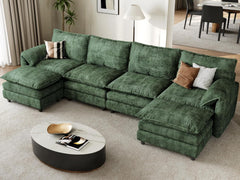 108" Modular Sectional Sofa with Movable Ottoman, Modern L Shaped Couch with Pillow-Armrest, Velvet 4 Deep Seat Cloud Couch for Living Room Apartment Office, Green