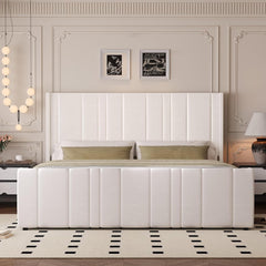 King Size Bed Frame and Headboard, Upholstered Bed with Vertical Channel Tufted Headboard & Footboard, Wooden Slats/Noise Free/No Box Spring Needed/Easy Assembly, Pink