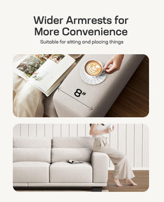 89" Sofa, 3 Seater Couch for Living Room, Modern Sofa with Deep Seats Supportive Cushion and Wide Armrests, Easy to Clean with Removable Covers, Linen Fabric, Beige