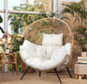 Egg Chair Wicker Outdoor Chairs, Oversized Patio Chair Oversized Lounger Chair with Cushion for Indoor Living Room, Bedroom, outside Patio Backyard Balcony, Beige