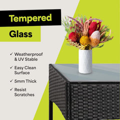 4-Piece Outdoor Patio Furniture Set - Patio Set with 2 Rattan Chairs, 1 Loveseat & 1 Glass -Top Coffee Table - Weather-Proof Wicker with Cushions - Conversation Set for Porch, Balcony, Lawn