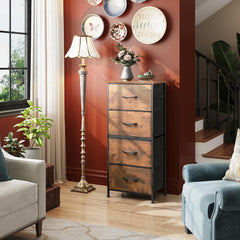 Dresser with 4 Drawers, Fabric Storage Tower, Organizer Unit for Bedroom, Hallway, Entryway, Closets, Sturdy Steel Frame, Wood Top, Easy Pull Handle, Rustic Brown Wood Grain Print
