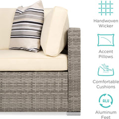 7-Piece Modular Outdoor Sectional Wicker Patio Conversation Set W/ 2 Pillows, Coffee Table, Cover Included - Gray/Cream