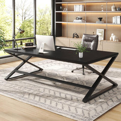 Large Black Computer Desk, 70.8” Long Writing Desk for Home Office, Modern Simple Executive Work Study Desk for Two Person, Wood Double PC Gaming Workstation Computer Table for Bedroom, Black Oak