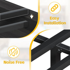 Queen Bed Frame with Headboard, Queen Bed Frame with High Storage Bookcase Headboard,4 Storage Drawers & Charging Station & Led,No Box Spring Needed/Noise Free/All-Metal Support,Rustic Grey