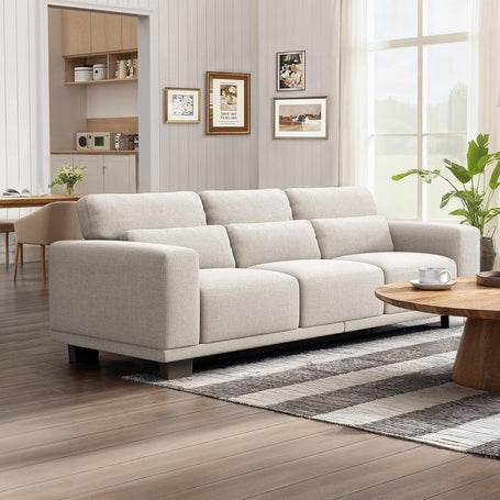 89" Sofa, 3 Seater Couch for Living Room, Modern Sofa with Deep Seats Supportive Cushion and Wide Armrests, Easy to Clean with Removable Covers, Linen Fabric, Beige