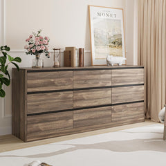 70.9” Dresser for Bedroom with 9 Drawers, Large Modern Chest of Drawers with Deep Drawers, Wide Double Dresser Handle Free, Storage Organizer for Bedroom, Living Room, Hallway (White)