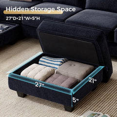 Sectional Sofa Couch for Living Room, 106 Inches L Shaped Couch with Storage, 5 Seater Corduroy Home Sofas, Modern Couches with Chaise for Apartment, Sofas Para Sala, Dark Blue