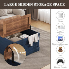 Farmhouse Coffee Table with Hidden Storage, Navy Blue Square Coffee Table for Living Room, Wood Large Center Table with Hinged Lift Top for Home, Office