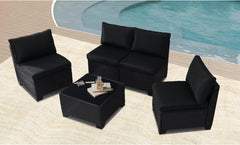 5 Pieces Patio Furniture Sets, Outdoor Furniture Patio Conversation Set, All Weather PE Rattan Sectional Sofa with Cushions and Glass Table (5 Pieces-S, Black-Black)