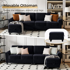 Sectional Sofa Couch for Living Room, 106 Inches L Shaped Couch with Storage, 5 Seater Corduroy Home Sofas, Modern Couches with Chaise for Apartment, Sofas Para Sala, Dark Blue