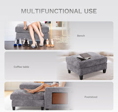 118-Inch U-Shaped Sectional Sofa with 4 Seats, 2 Ottomans, and Foldable Side Table in Grey for Living Room
