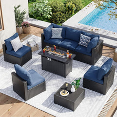 7 Piece Patio Furniture Set Wicker Rattan Patio Sectional Sofa Set Outdoor Seating Furniture with Thickened Cushion, Grey
