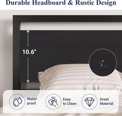 Queen Bed Frame with Headboard, Heavy Duty Metal Platform Base with Strong Support, underneath Storage Space, Stable Mattress Foundation, No Box Spring Needed, Black