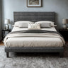 Platform Bed Frame Queen Size with Linen Fabric Headboard,Modern Panel Low Profile Bed with Upholstered & Sturdy Slats Support for Bedroom, Mattress Foundation, Dark Gray