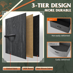 WLIVE Tall Console Table with 15 Fabric Drawers, Entryway Table with Storage, Tall Storage Organizer with Wood Top, Steel Frame for Living Room, Hallway, Office, Charcoal Black Wood Grain Print