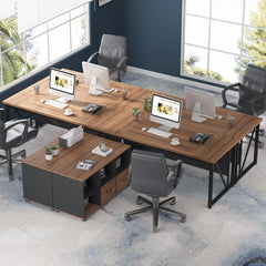 63 Inches Executive Desk and 47" Lateral File Cabinet, L-Shaped Computer Desk Home Office Business Furniture with Drawers and Storage Shelves, Office Table,Brown and Black