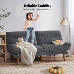 Convertible Futon Sofa Bed,66" Corduroy Futon Couch with Adjustable Backrest and Armrests, Recliner Sleeper Sofa for Small Spaces, Play Room or Office, Grey