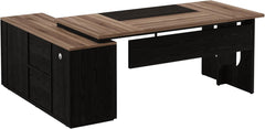 74.8 Inch Executive Desk, Large Office Desk with Cabinet, L Shaped Computer Table with Shelves and CPU Storage, Modern Home Office Desks Business Furniture Workstation Set