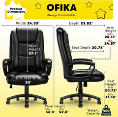 Home Office Chair, 400LBS Big and Tall Computer Chair Heavy Duty Design, Ergonomic High Back Cushion Lumbar Back Support, Adjustable Executive Leather with Armrest