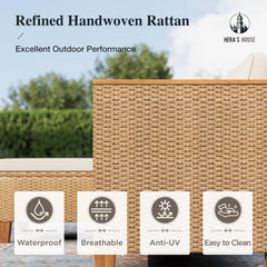 Small Patio Furniture Set, All Weather 3 Pieces Wicker Outdoor Sectional Set,Yellow Rattan Conversation Set with Lounge Sofa and Coffee Table for Lawn, Garden