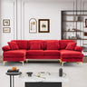 U Shaped Sectional Sofa Couch, 114" Convertible L Shaped Sofa with Chaise Lounge & Ottoman, Modern Oversized Modular 4 Seat Sleeper Sofa Set for Living Room Office, Red Velvet