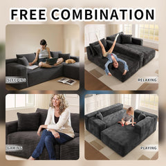 Cloud Sectional Couch with L-Shape Chaise Modern Modular Sofa with Deep Seat Modern Comfy Furniture Bedroom Lounge Dorm Office Apartment Home (Black, Left Facing Chaise)