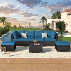 Outdoor Sectional Furniture Chair Set with Cushions and Coffee Table,Patio PE Rattan Wicker Sofa, 7 Piece