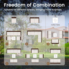 7 Piece Outdoor Patio Furniture Set, Outdoor Sectional Furniture, Rattan & Wicker Modern Modular Conversation Set Sofa Couch W/Water Resistant Washable Thick Cushions and Coffee Table, Coffee/Beige