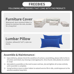 6 Pieces Patio Wicker Furniture Set Outdoor PE Rattan Conversation Couch Sectional Chair Sofa Set with Royal Blue Cushions