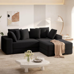 111‘’ Sectional Cloud Couches with L Shaped Chaise, Extra Large Sleeper Couch Reversible Corduroy with 8Pcs Pillows for Living Room, Bedroom-Beige