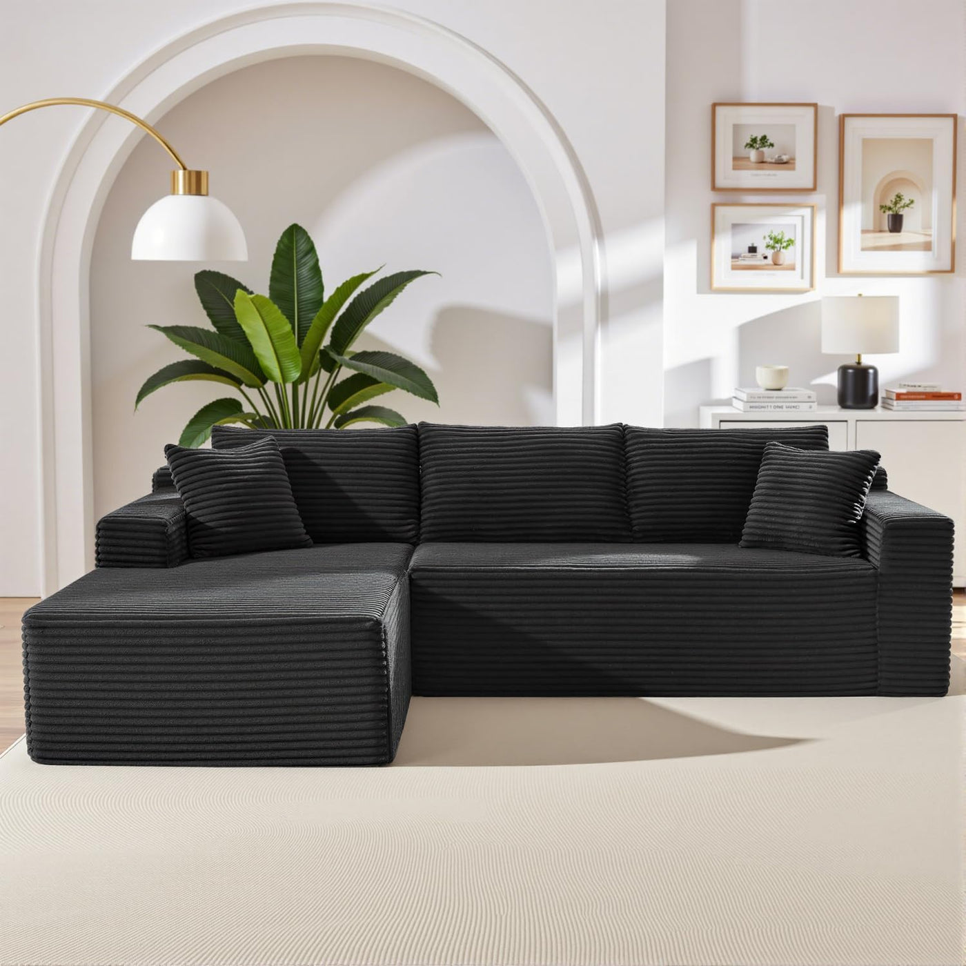 105 Inch Cloud Sectionl Couch,Modern Modulr Sectionl Sof with Deep Set,Corduroy Boneless Couches with L-Shpe Chise for Living Room Bedroom,No ssembly Required (Blck, Left Fcing Chise)