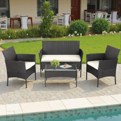 | 4-Piece Patio Furniture Set | Outdoor Wicker Furniture with Coffee Table | Modern Rattan Chairs Conversation Set | Outdoor Seating | Weather-Resistant | Black | for Porch, Garden, Lawn