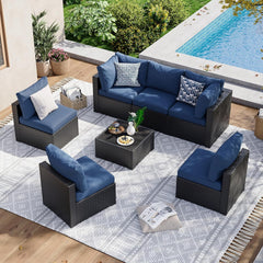 7 Piece Patio Furniture Set Wicker Rattan Patio Sectional Sofa Set Outdoor Seating Furniture with Thickened Cushion, Grey