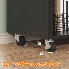 3 Drawer Wood Lateral File Cabinet with Lock, Rolling Mobile Filing Cabinet with Open Storage Shelves, Printer Stand Office Storage Cabinet for Home Office Fits Files Legal/A4 Size, Black