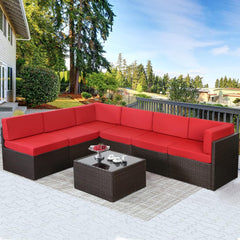 Outdoor Sectional Furniture Chair Set with Cushions and Coffee Table,Patio PE Rattan Wicker Sofa, 7 Piece
