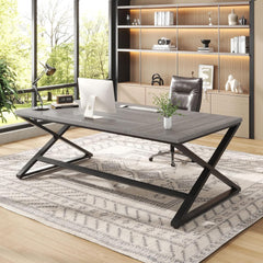 Large Black Computer Desk, 70.8” Long Writing Desk for Home Office, Modern Simple Executive Work Study Desk for Two Person, Wood Double PC Gaming Workstation Computer Table for Bedroom, Black Oak