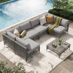 Outdoor Sectional Furniture Chair Set with Cushions and Coffee Table,Patio PE Rattan Wicker Sofa, 7 Piece