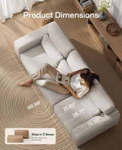 89" Sofa, 3 Seater Couch for Living Room, Modern Sofa with Deep Seats Supportive Cushion and Wide Armrests, Easy to Clean with Removable Covers, Linen Fabric, Beige