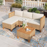 Small Patio Furniture Set, All Weather 3 Pieces Wicker Outdoor Sectional Set,Yellow Rattan Conversation Set with Lounge Sofa and Coffee Table for Lawn, Garden