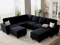 Sectional Sofa Couch for Living Room, 106 Inches L Shaped Couch with Storage, 5 Seater Corduroy Home Sofas, Modern Couches with Chaise for Apartment, Sofas Para Sala, Dark Blue