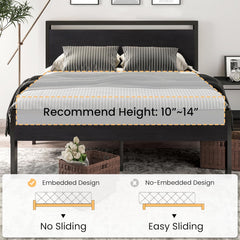14 Inch Queen Size Metal Platform Bed Frame with Wooden Headboard and Footboard, Mattress Foundation, No Box Spring Needed, Large under Bed Storage, Non-Slip without Noise, Black Oak
