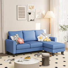 Couch for Small Living Room, 73" Small Sofa with Reversible Ottoman, 3 Seat L-Shaped Sofas, Comfy Couches for Apartment (Linen Fabric, Dark Grey)